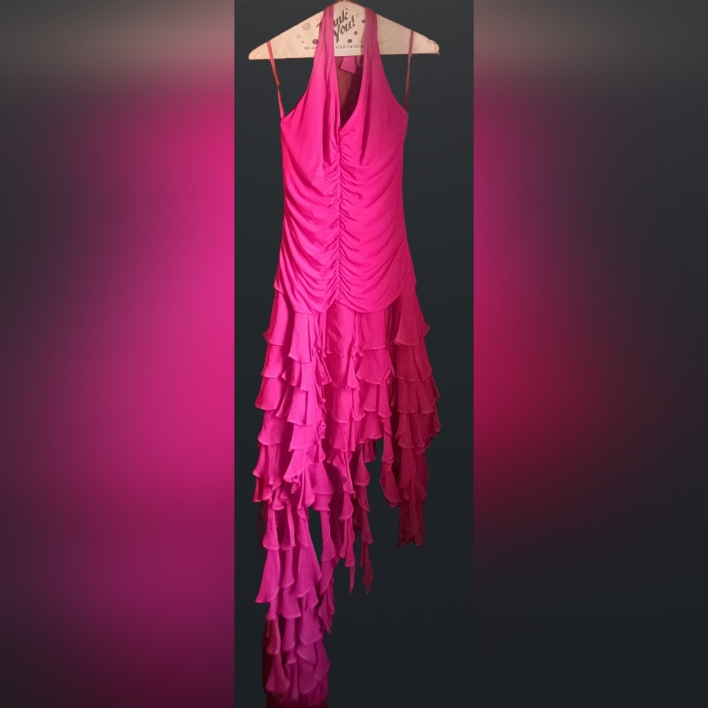 VINTAGE Y2K RARE BCBGMAXAZRIA RUFFLE HALTER DRESS